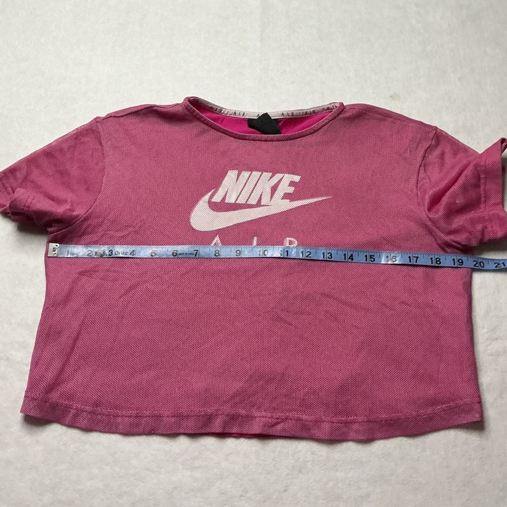 Nike Air Womens Pink Mesh Overlay Crop Top XS Short Sleeve Graphic Tee - Picture 5 of 8